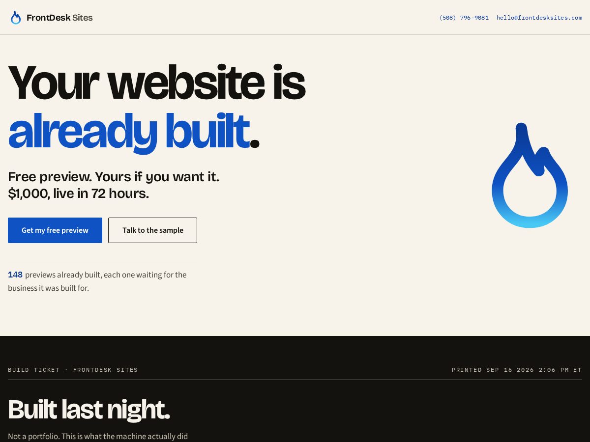 Landing-page snapshot of frontdesksites.org