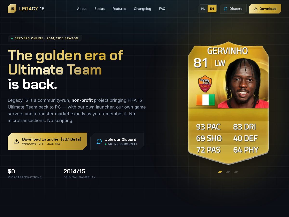 Landing-page snapshot of fut15legacy.app