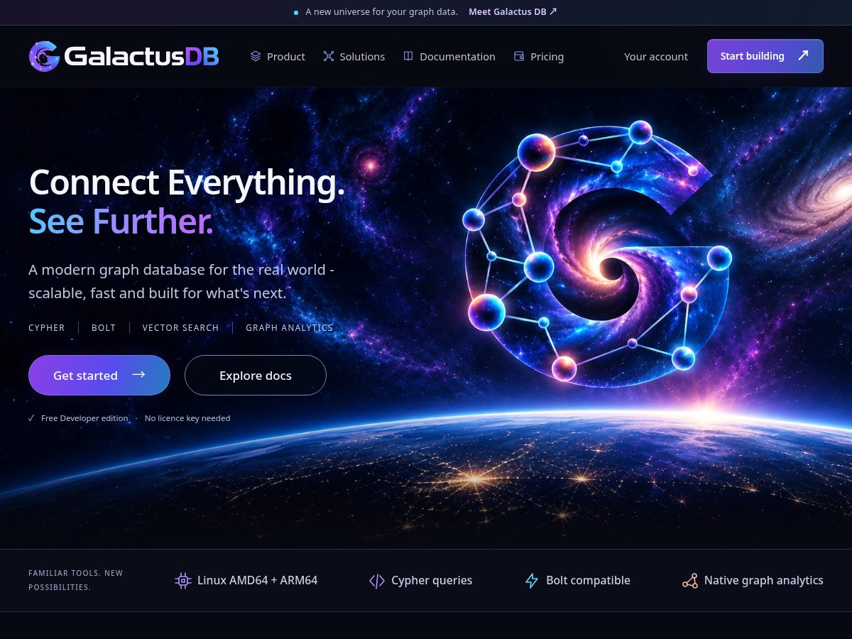 Landing-page snapshot of galactusdb.com