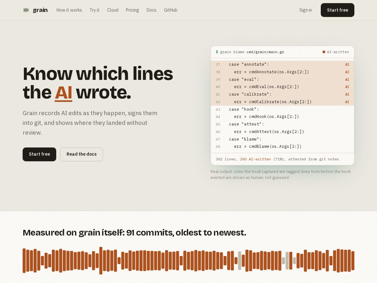 Landing-page snapshot of getgrain.dev