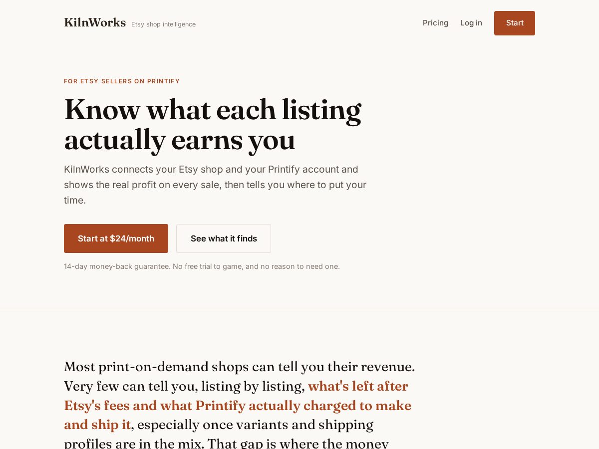 Landing-page snapshot of getkilnworks.app