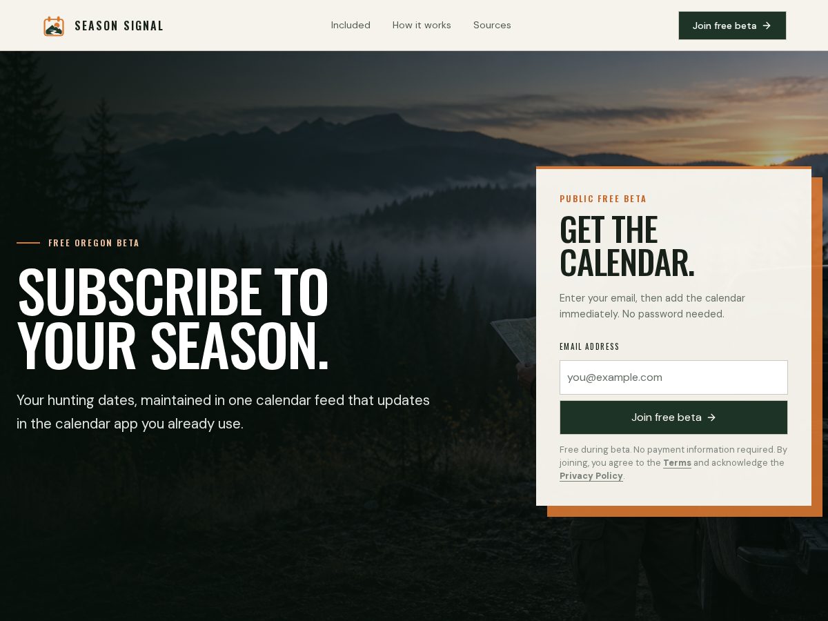 Landing-page snapshot of getseasonsignal.com