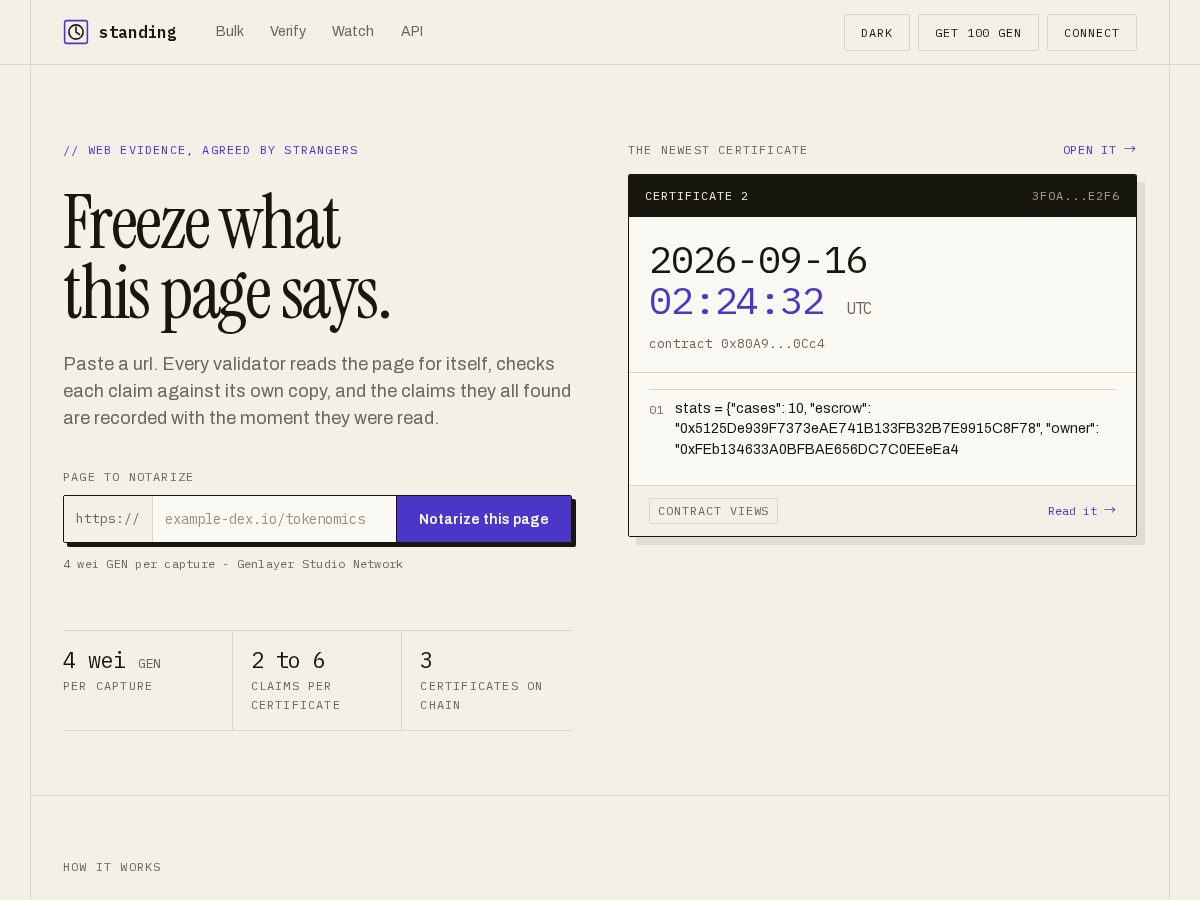 Landing-page snapshot of getstanding.xyz