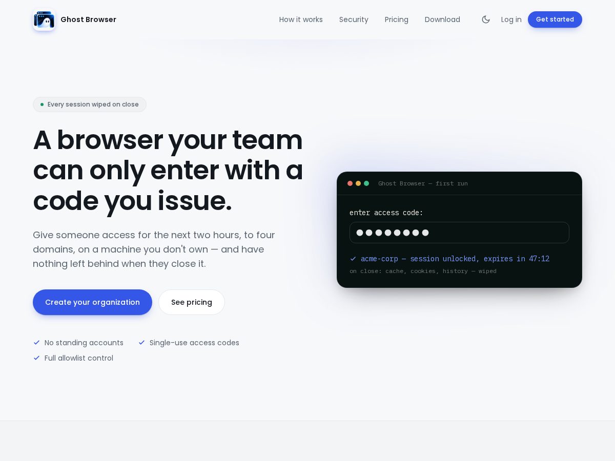 Landing-page snapshot of ghostbrowser.app