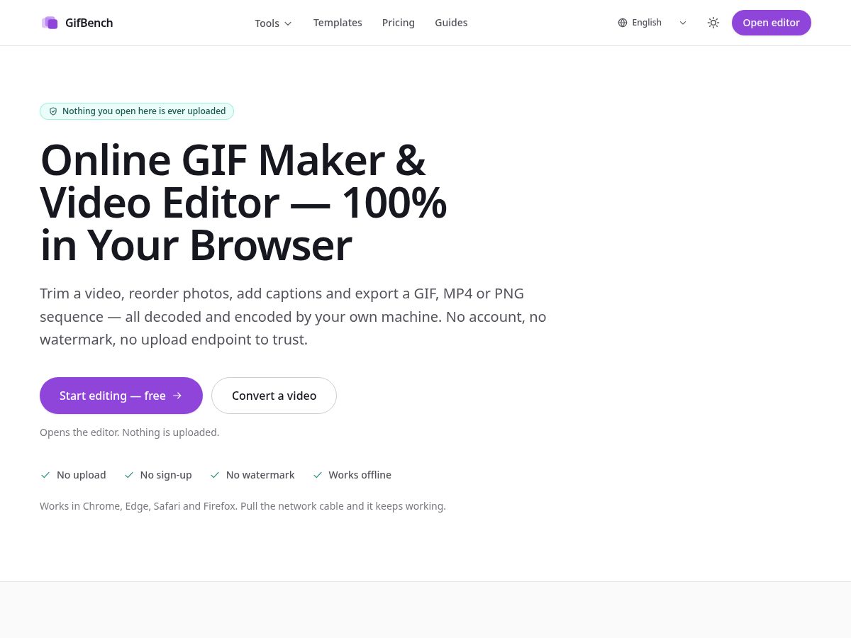 Landing-page snapshot of gifbench.com