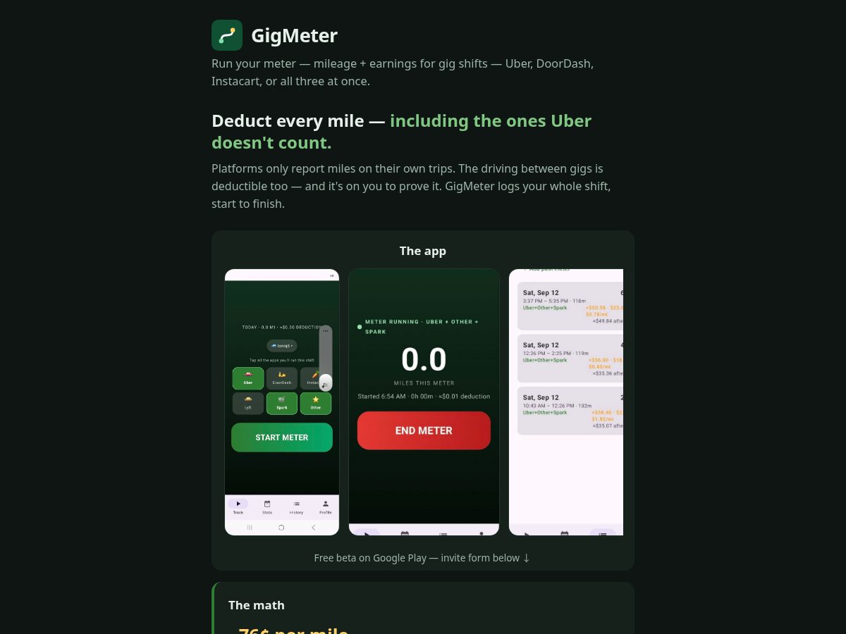 Landing-page snapshot of gigmeter.net