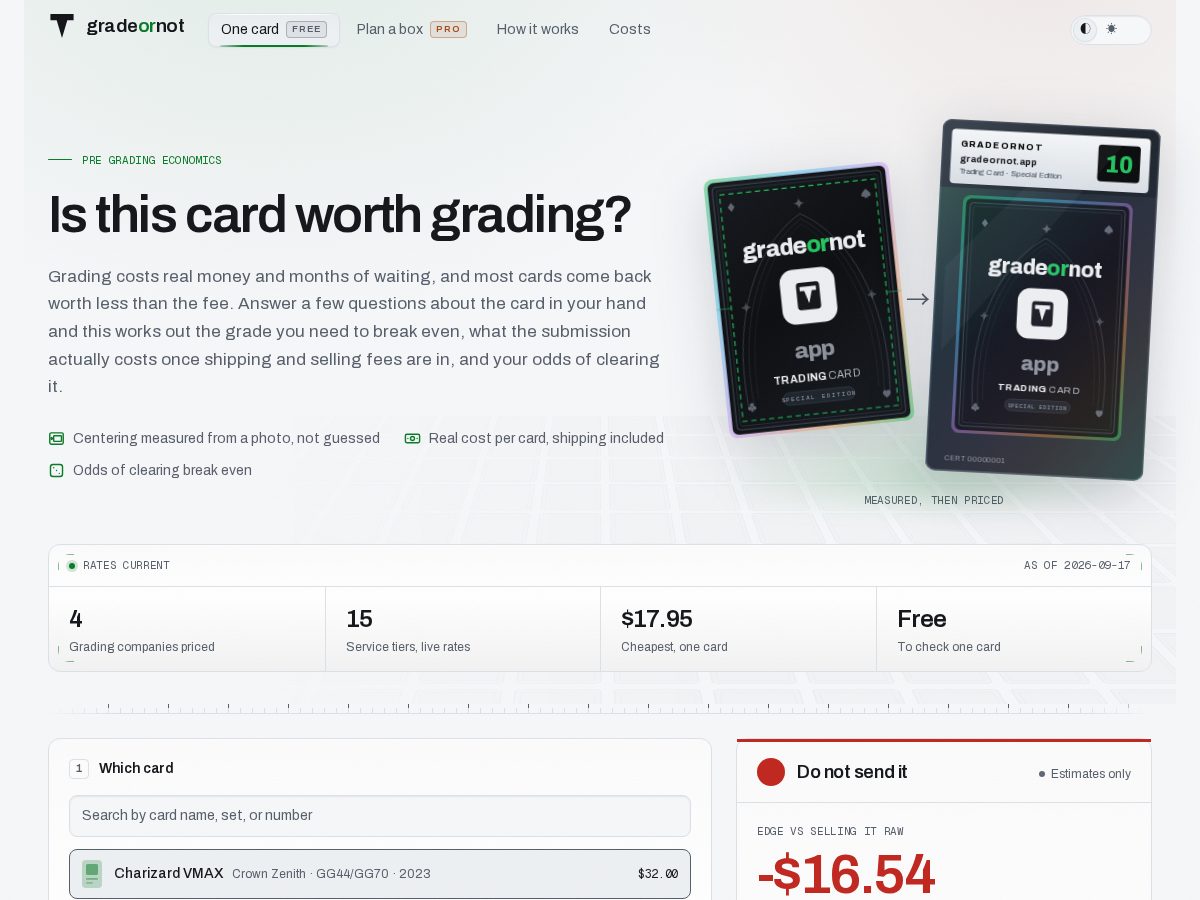 Landing-page snapshot of gradeornot.app