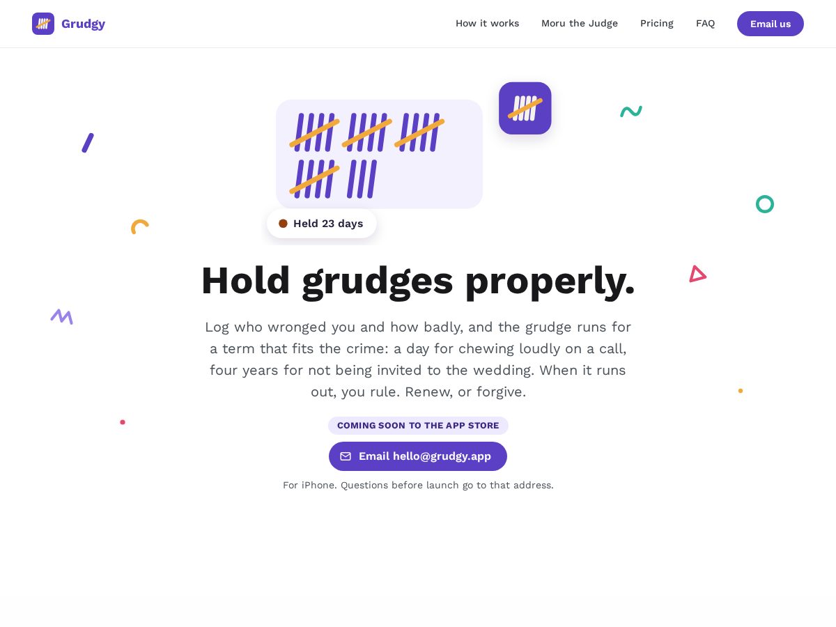 Landing-page snapshot of grudgy.app