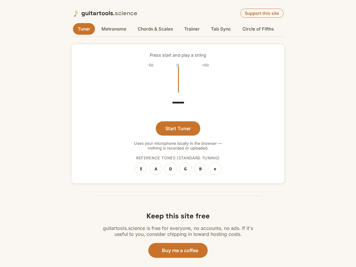 Landing-page snapshot of guitartool.science