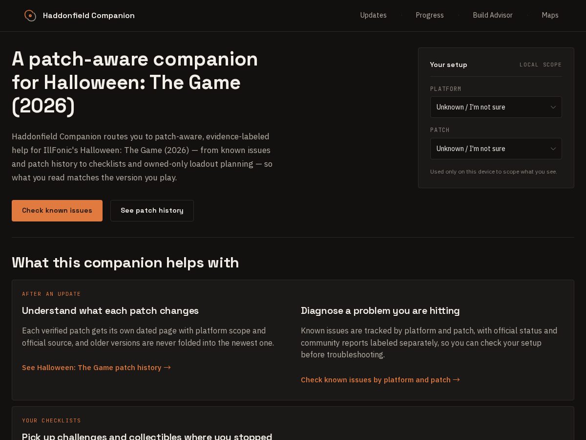 Landing-page snapshot of halloweenthegametracker.online