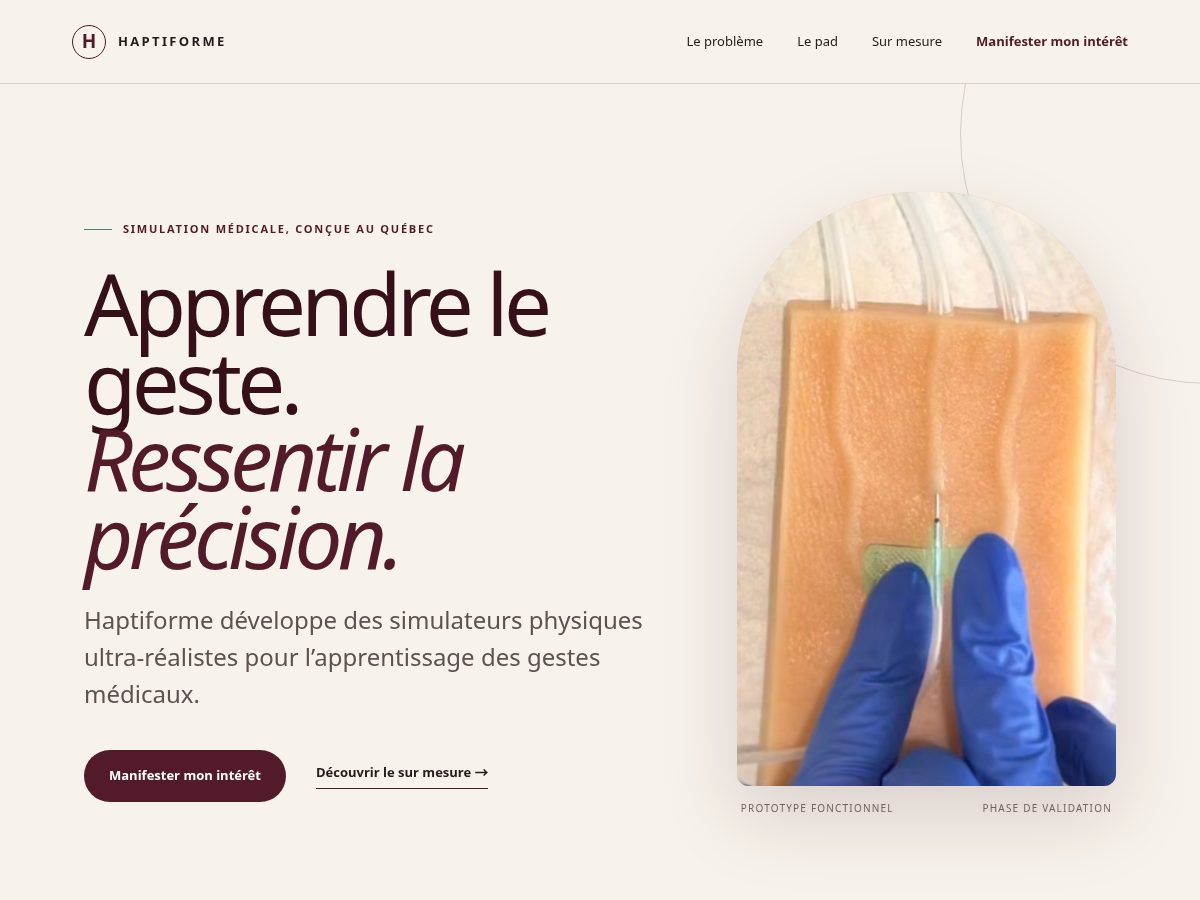 Landing-page snapshot of haptiforme.com