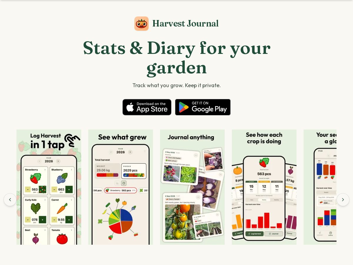 Landing-page snapshot of harvestjournal.app