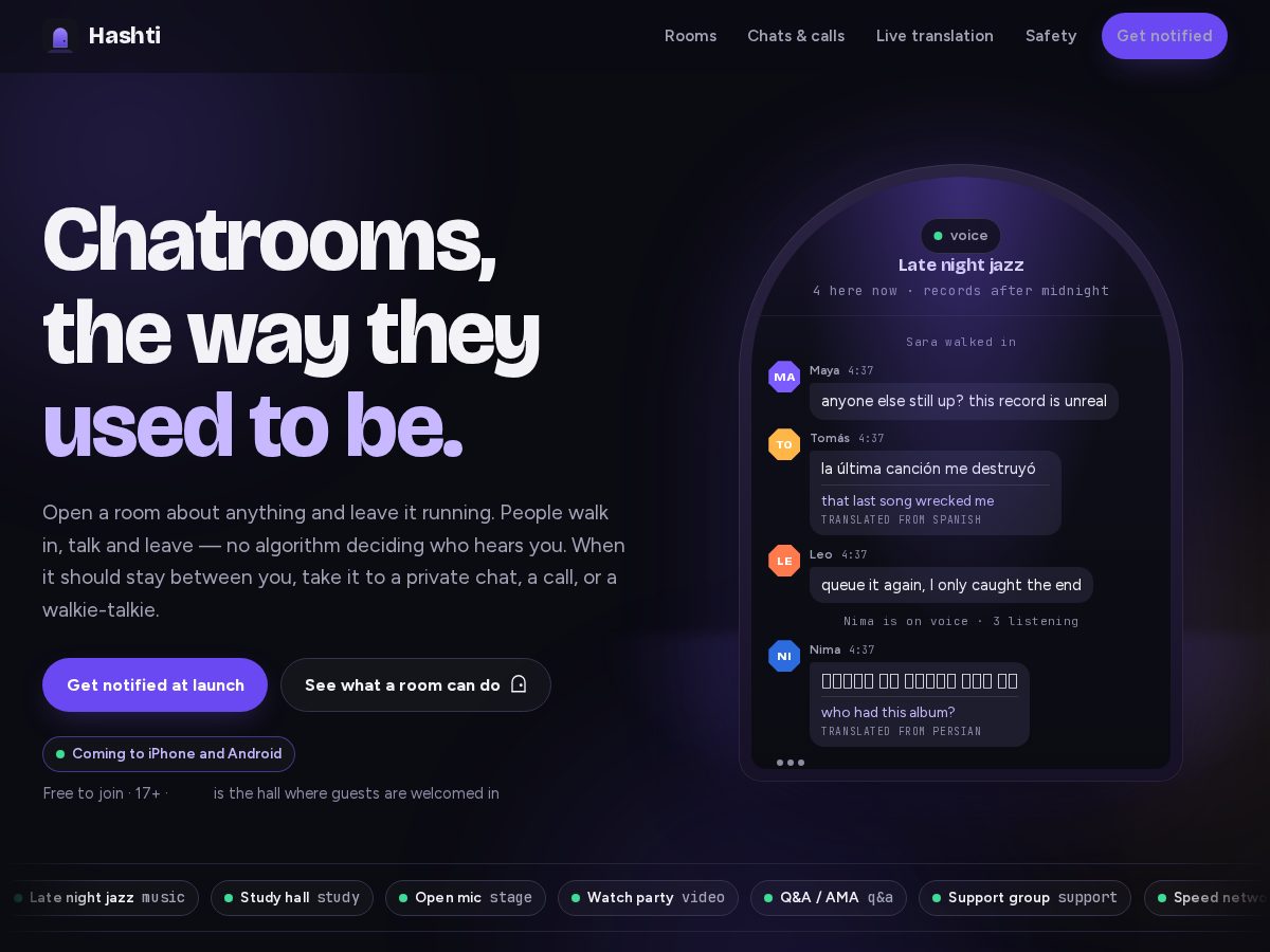 Landing-page snapshot of hashti.app