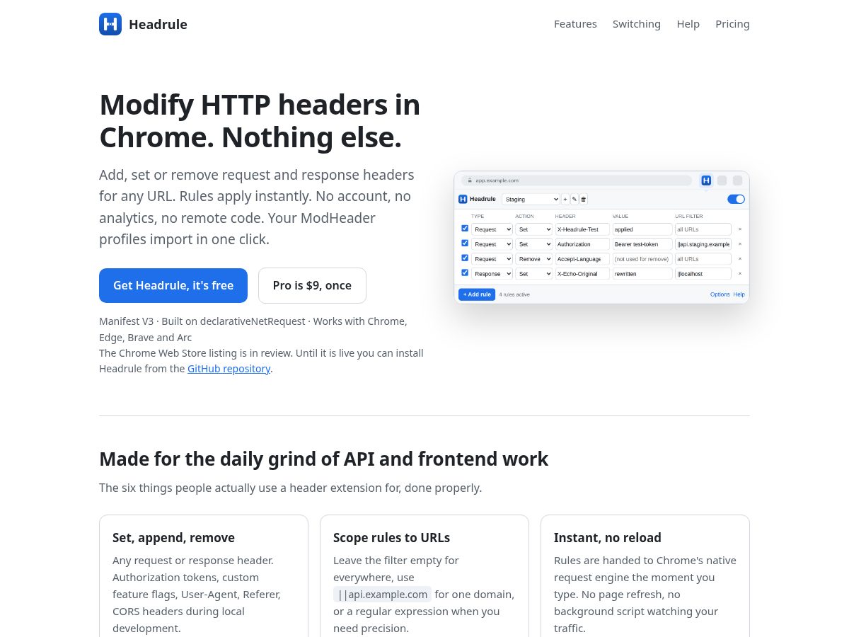 Landing-page snapshot of headrule.com