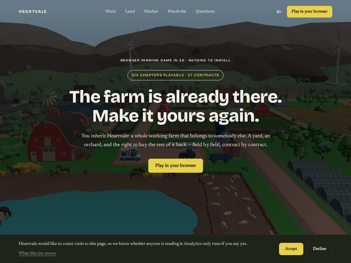 Landing-page snapshot of heartvalefarm.com