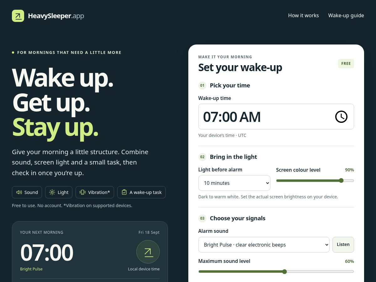 Landing-page snapshot of heavysleeper.app