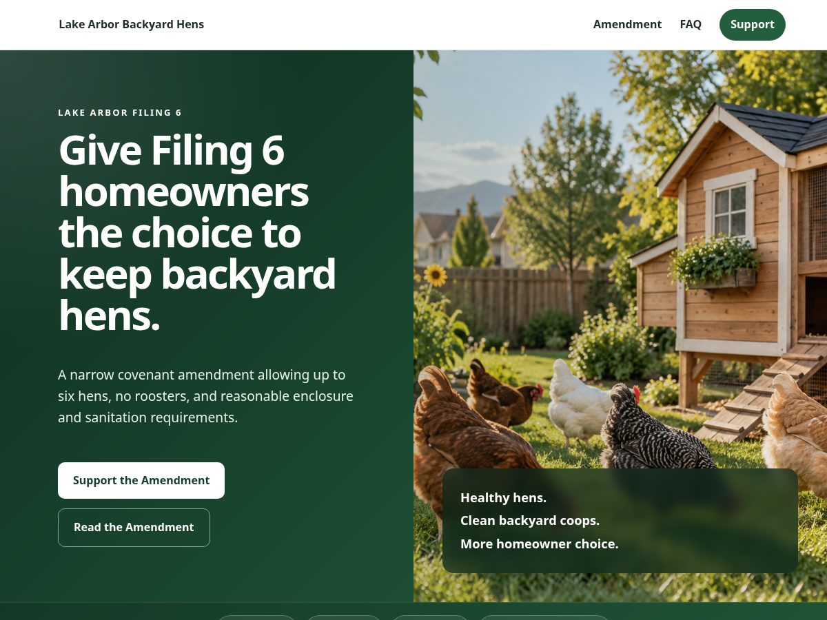 Landing-page snapshot of hensforlakearbor.com