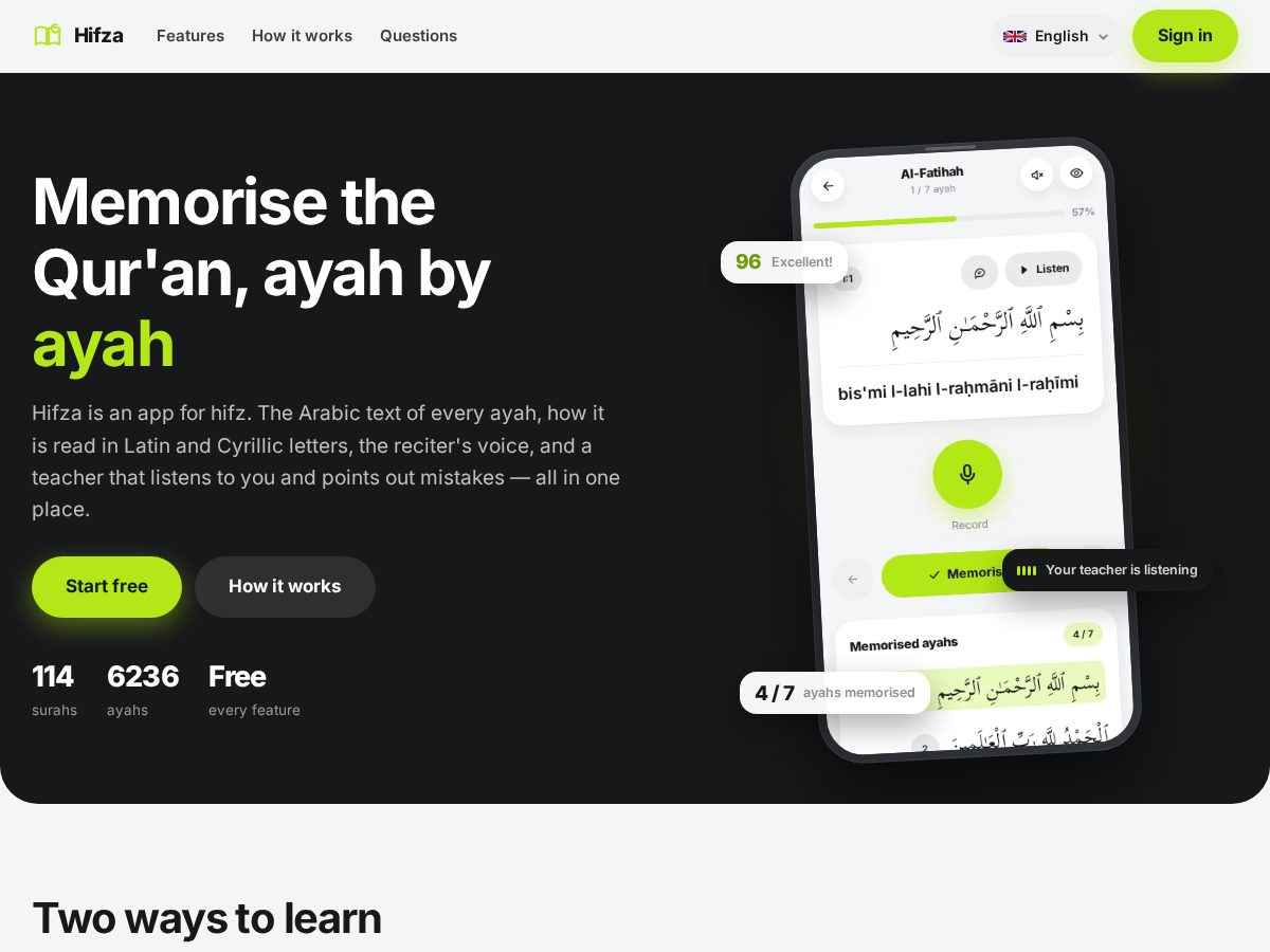 Landing-page snapshot of hifza.app