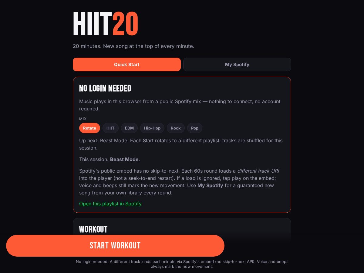 Landing-page snapshot of hiit20.app
