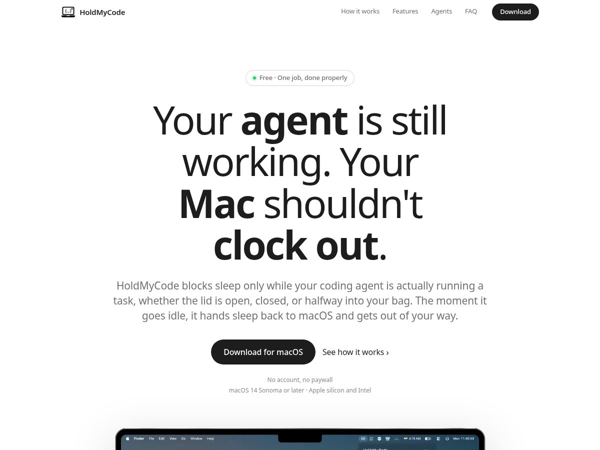 Landing-page snapshot of holdmycode.xyz