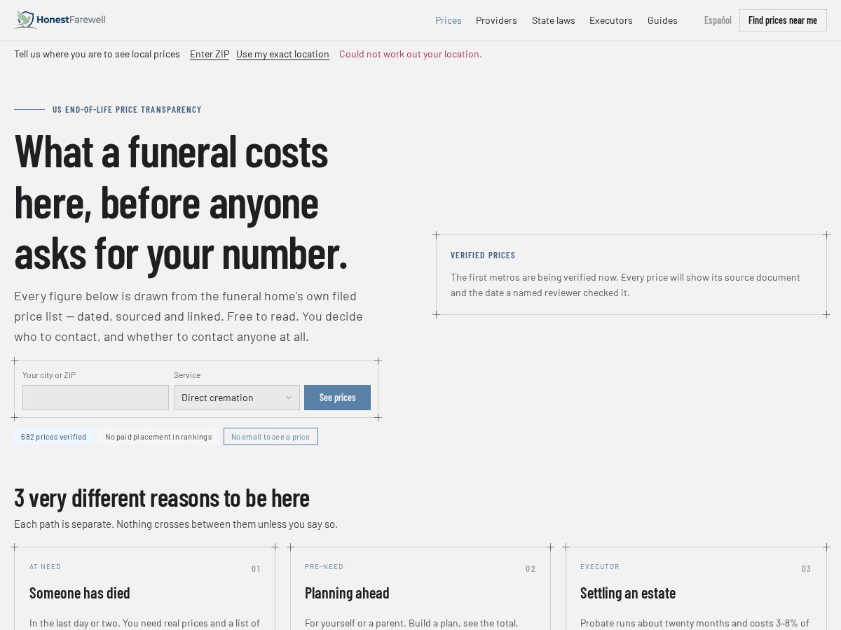 Landing-page snapshot of honestfarewell.org