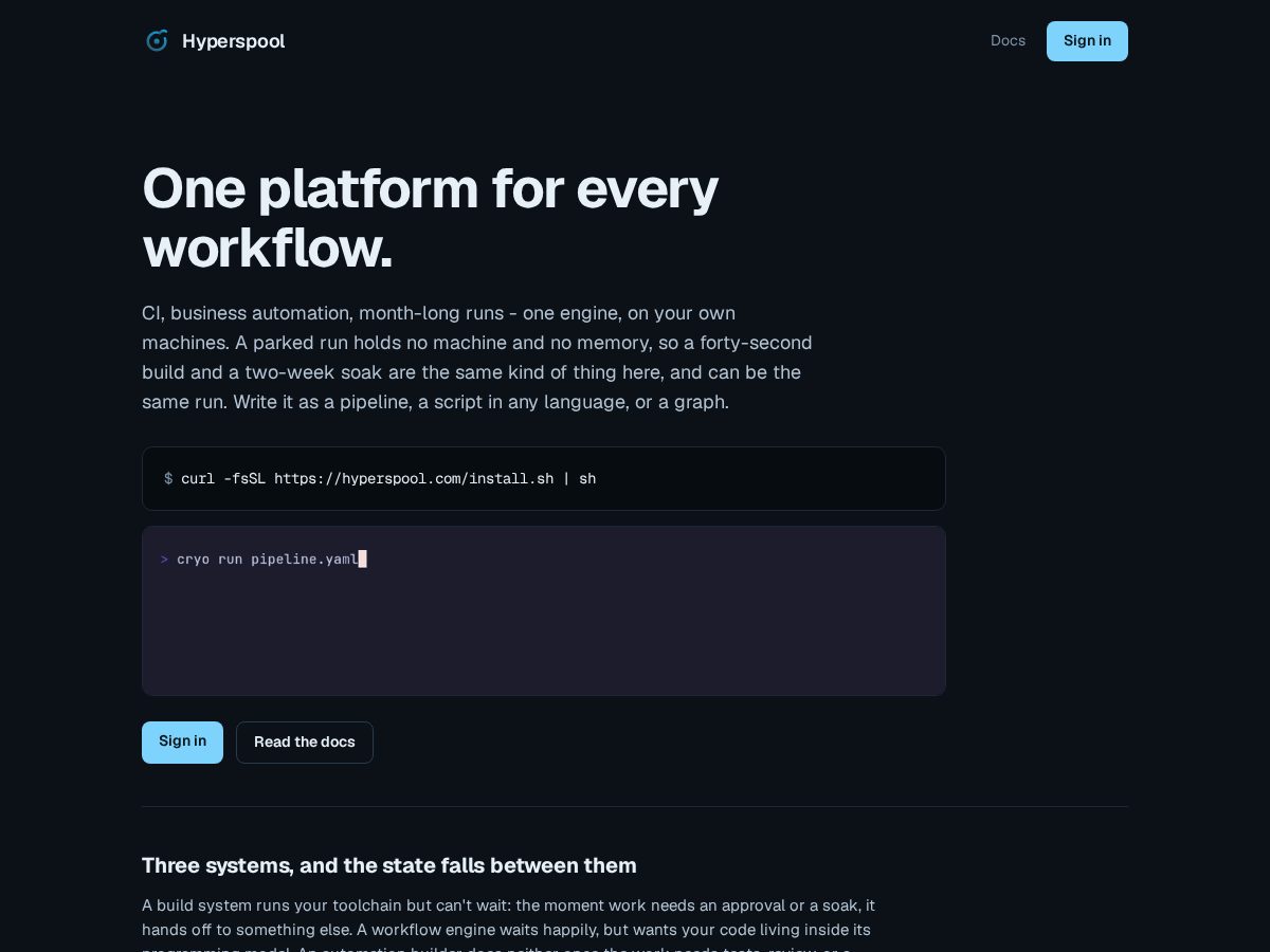 Landing-page snapshot of hyperspool.com