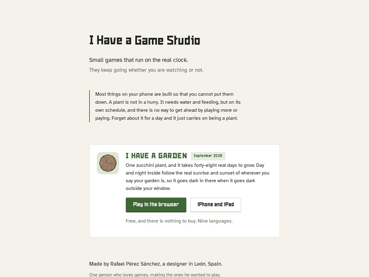 Landing-page snapshot of ihaveagamestudio.com