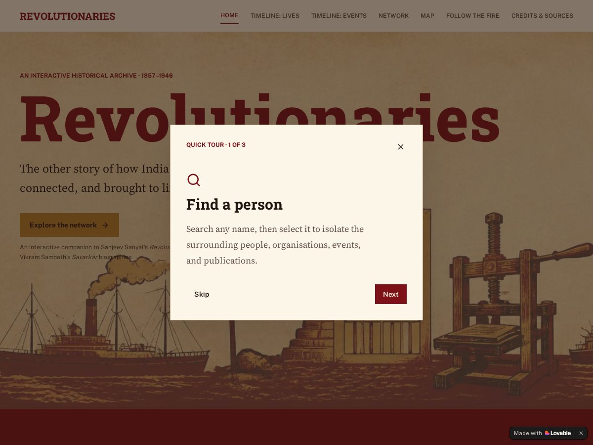 Landing-page snapshot of indianrevolutionaries.app