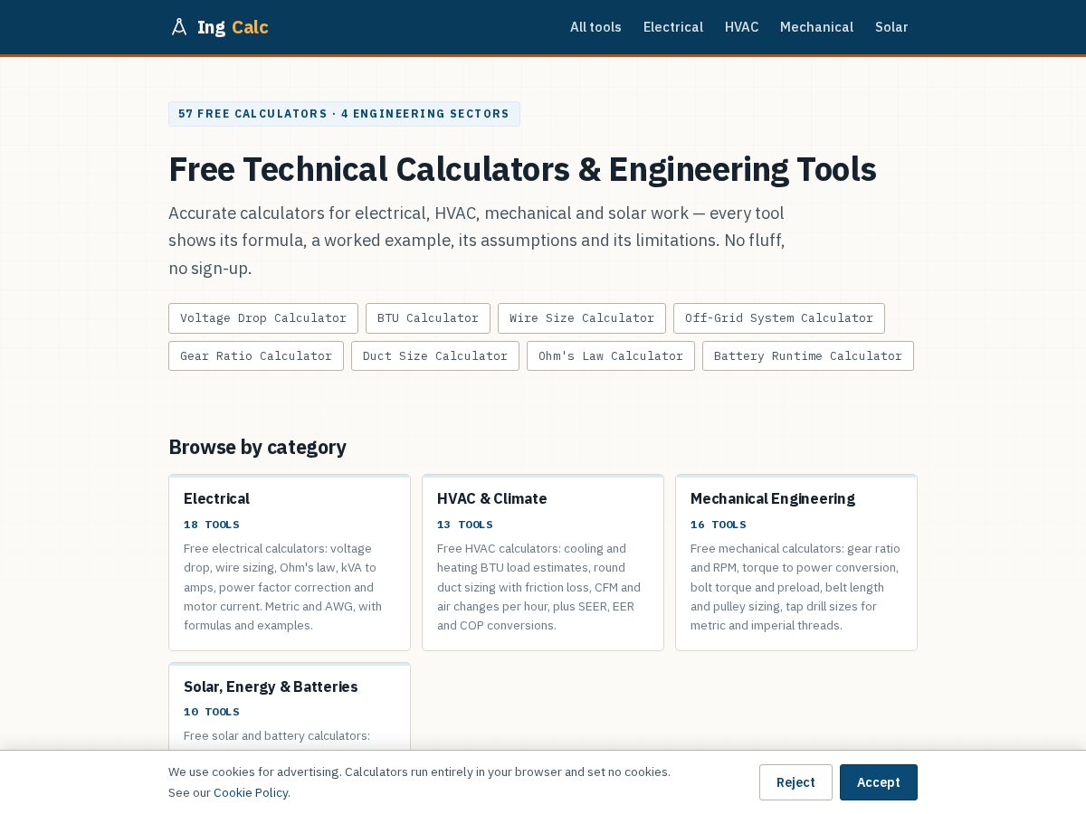 Landing-page snapshot of ingcalc.site