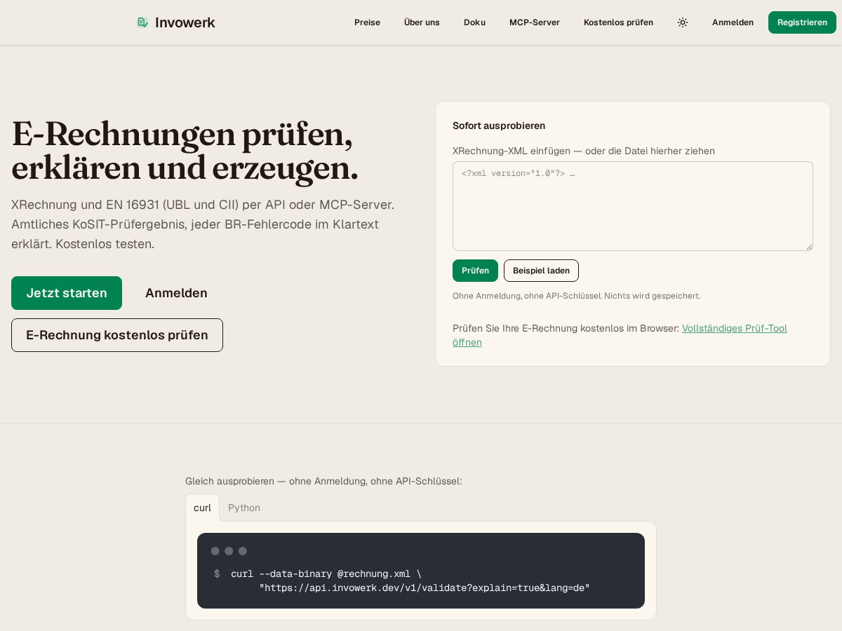 Landing-page snapshot of invowerk.dev
