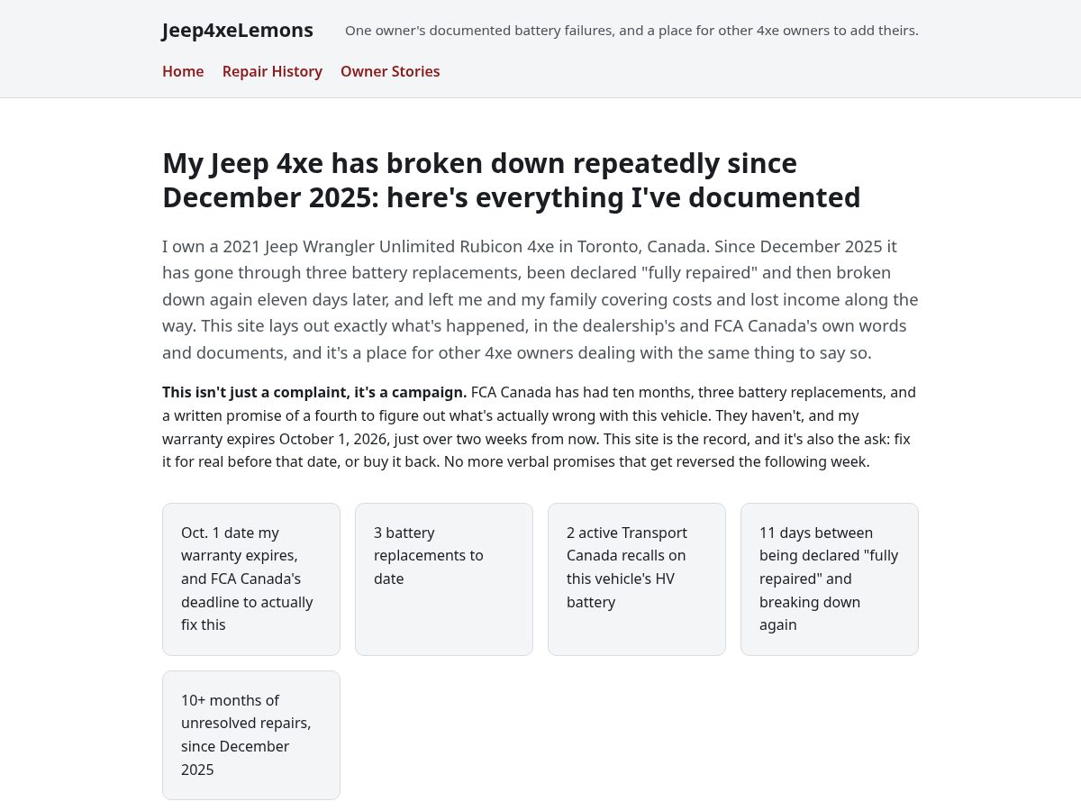 Landing-page snapshot of jeep4xelemons.com