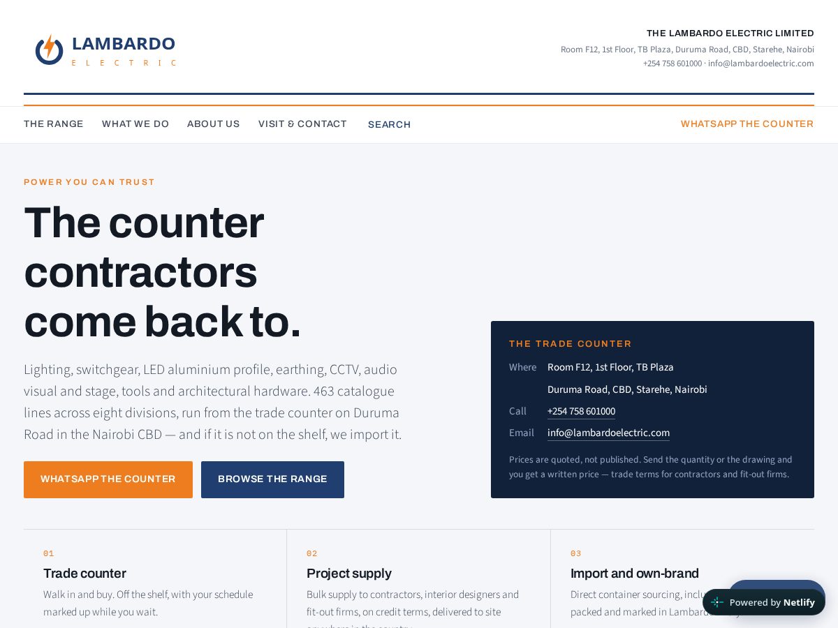 Landing-page snapshot of lambardoelectric.com