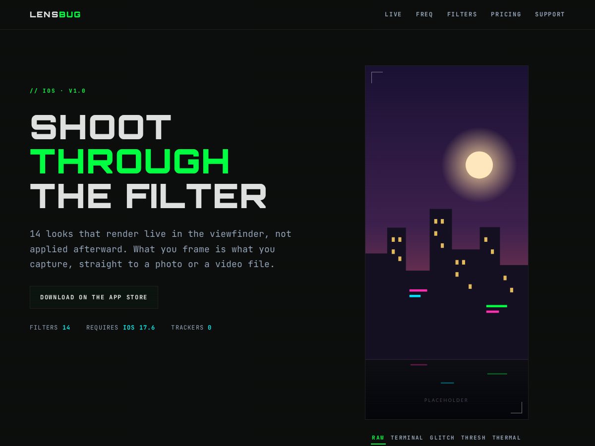 Landing-page snapshot of lensbug.app