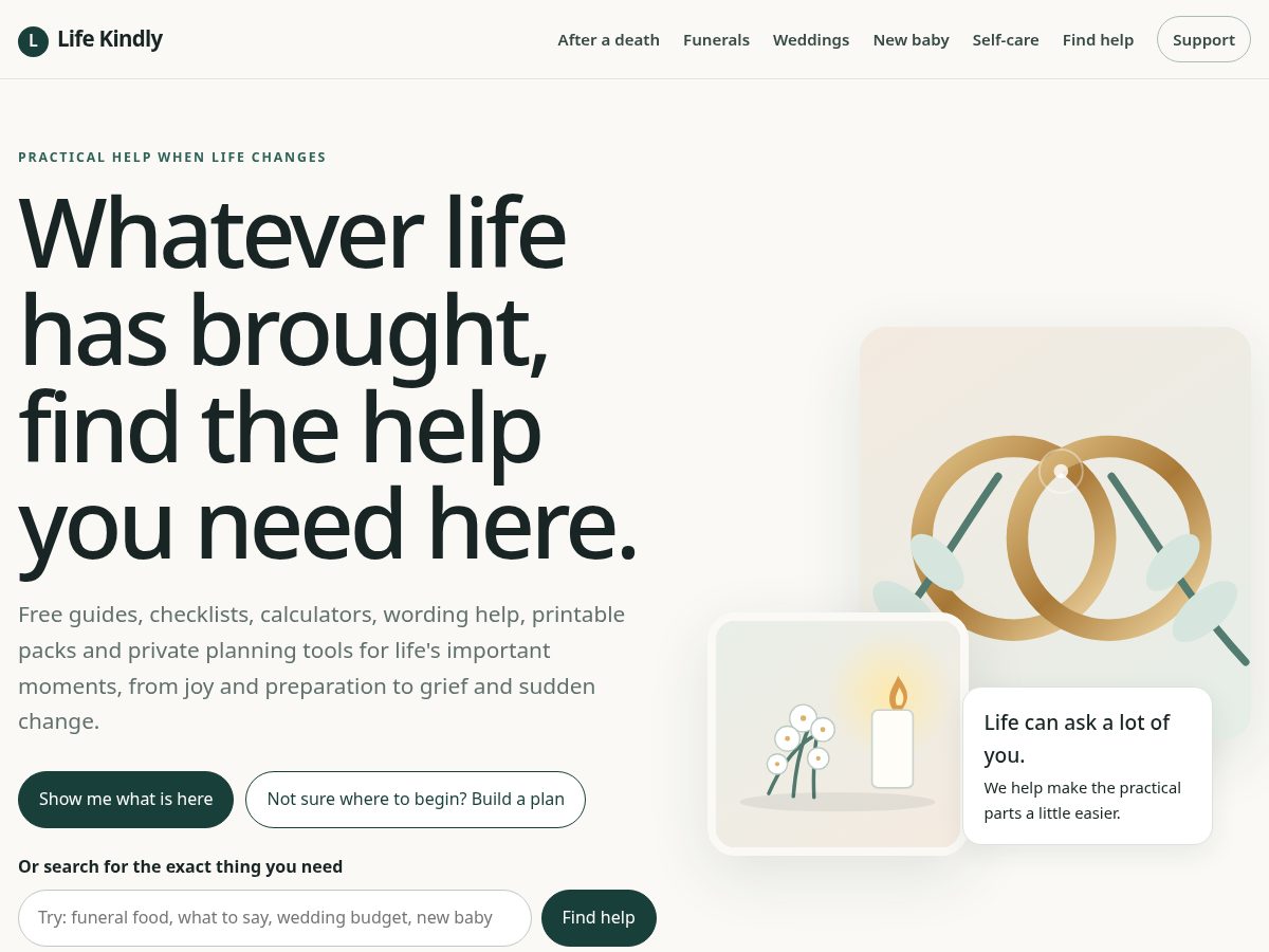 Landing-page snapshot of lifekindly.com