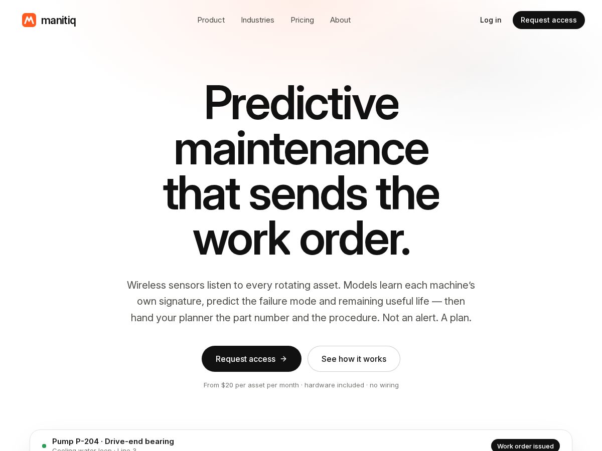 Landing-page snapshot of manitiq.com