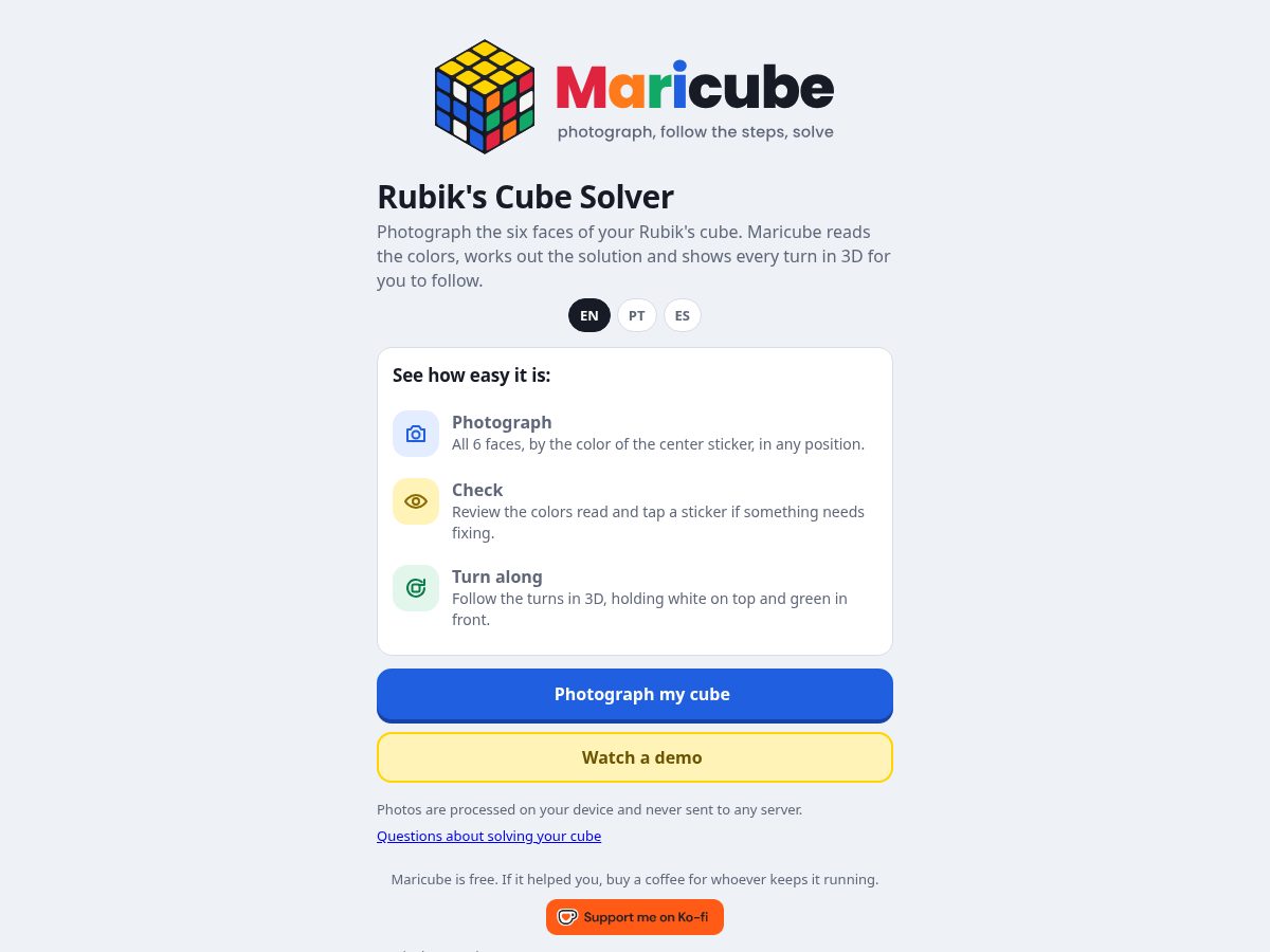 Landing-page snapshot of maricube.app