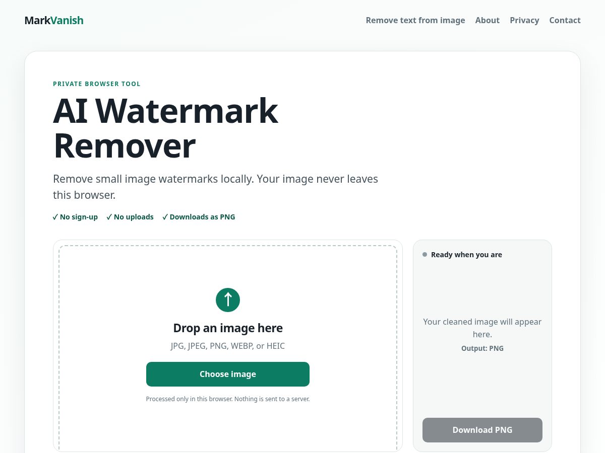 Landing-page snapshot of markvanish.com