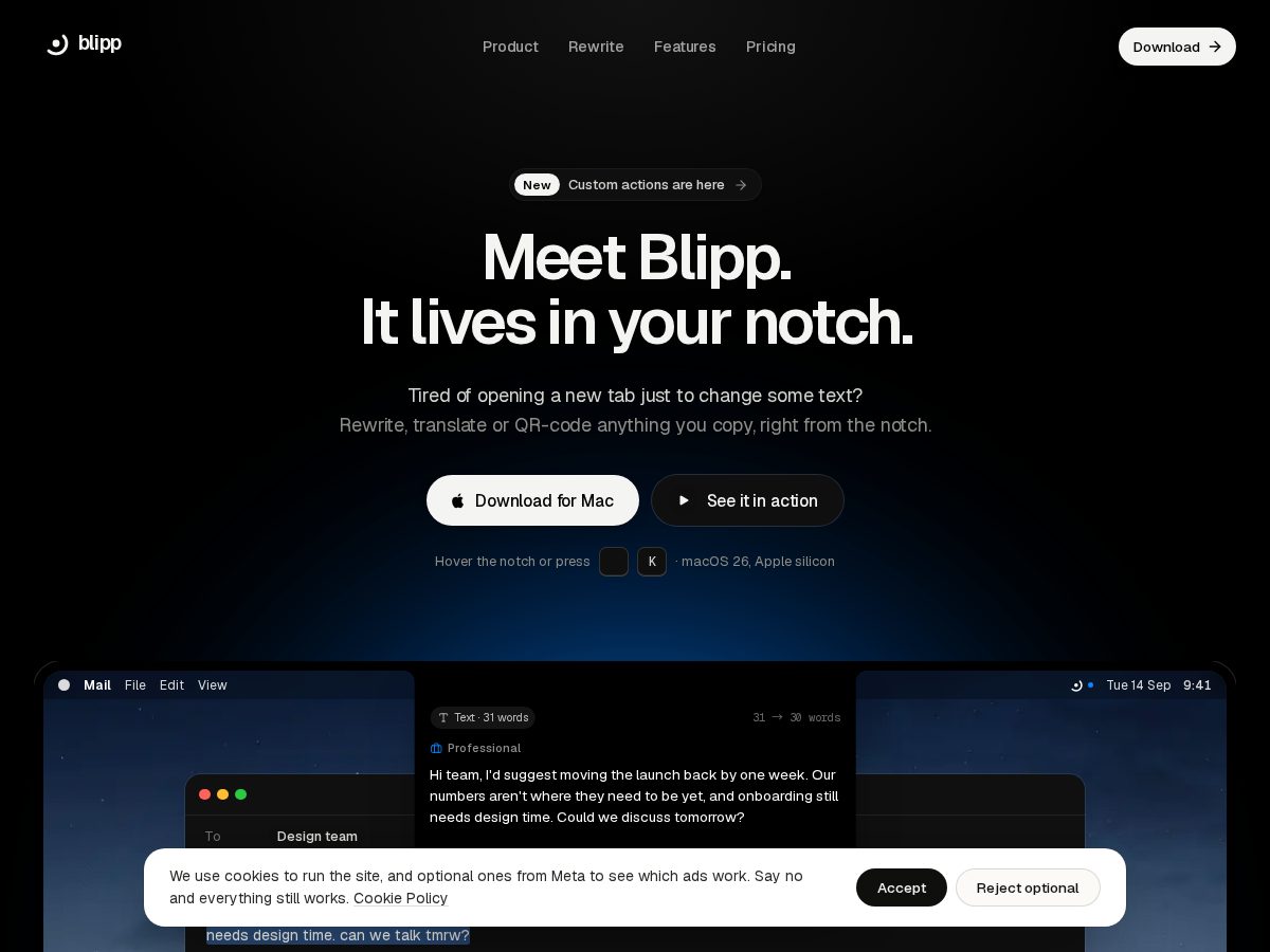 Landing-page snapshot of meetblipp.com