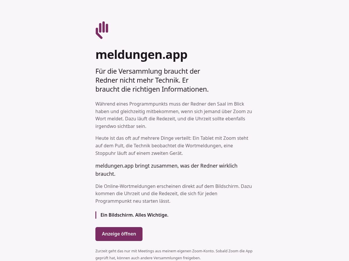Landing-page snapshot of meldungen.app