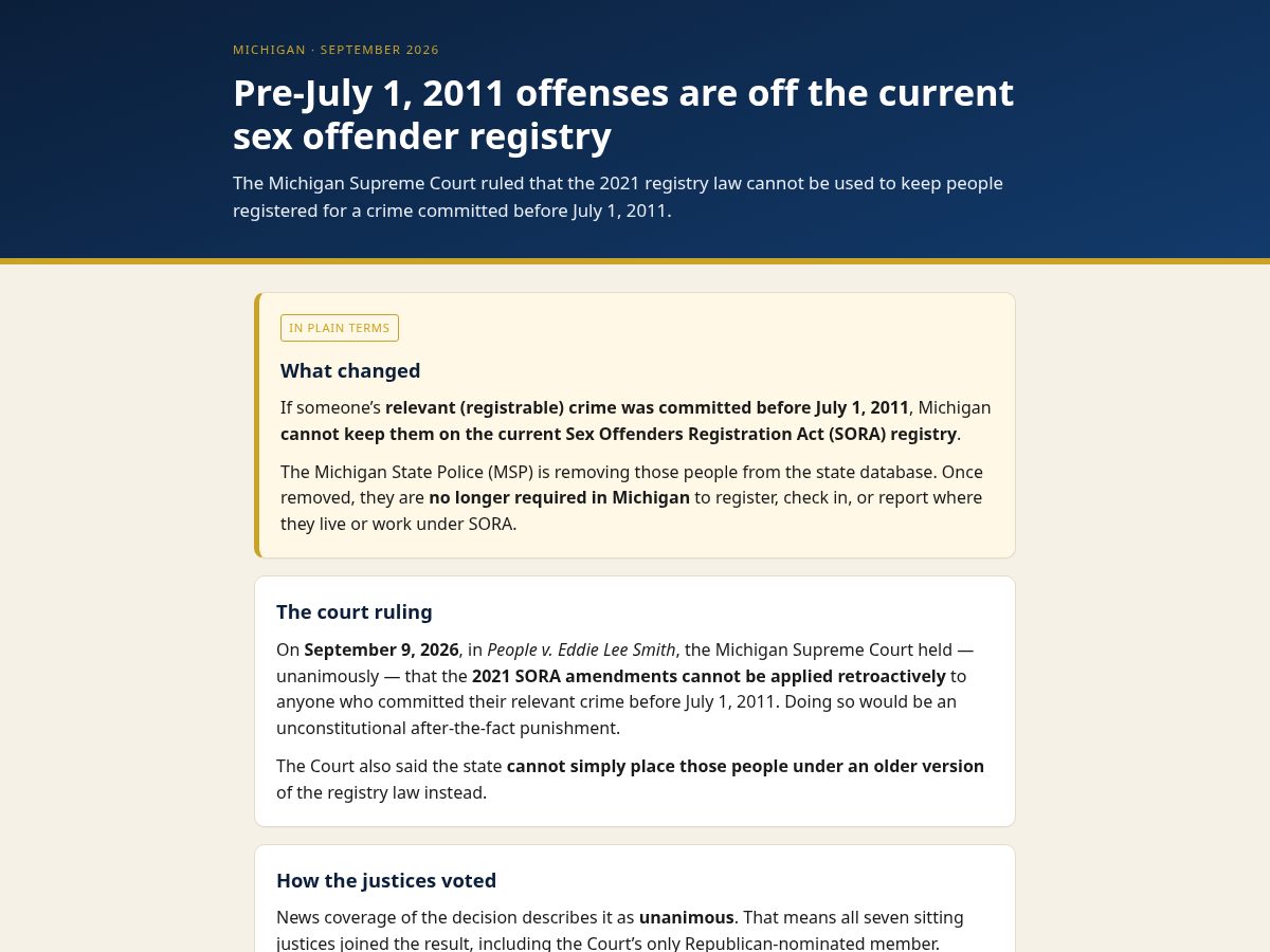 Landing-page snapshot of michiganprotectssexoffenders.com