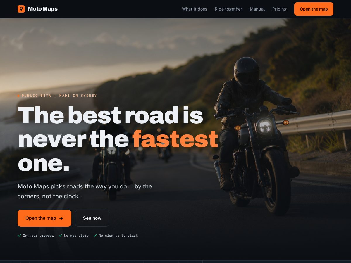 Landing-page snapshot of motomaps.online