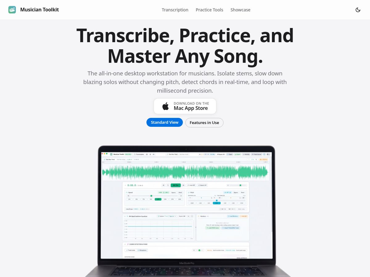 Landing-page snapshot of musiciantoolkit.app