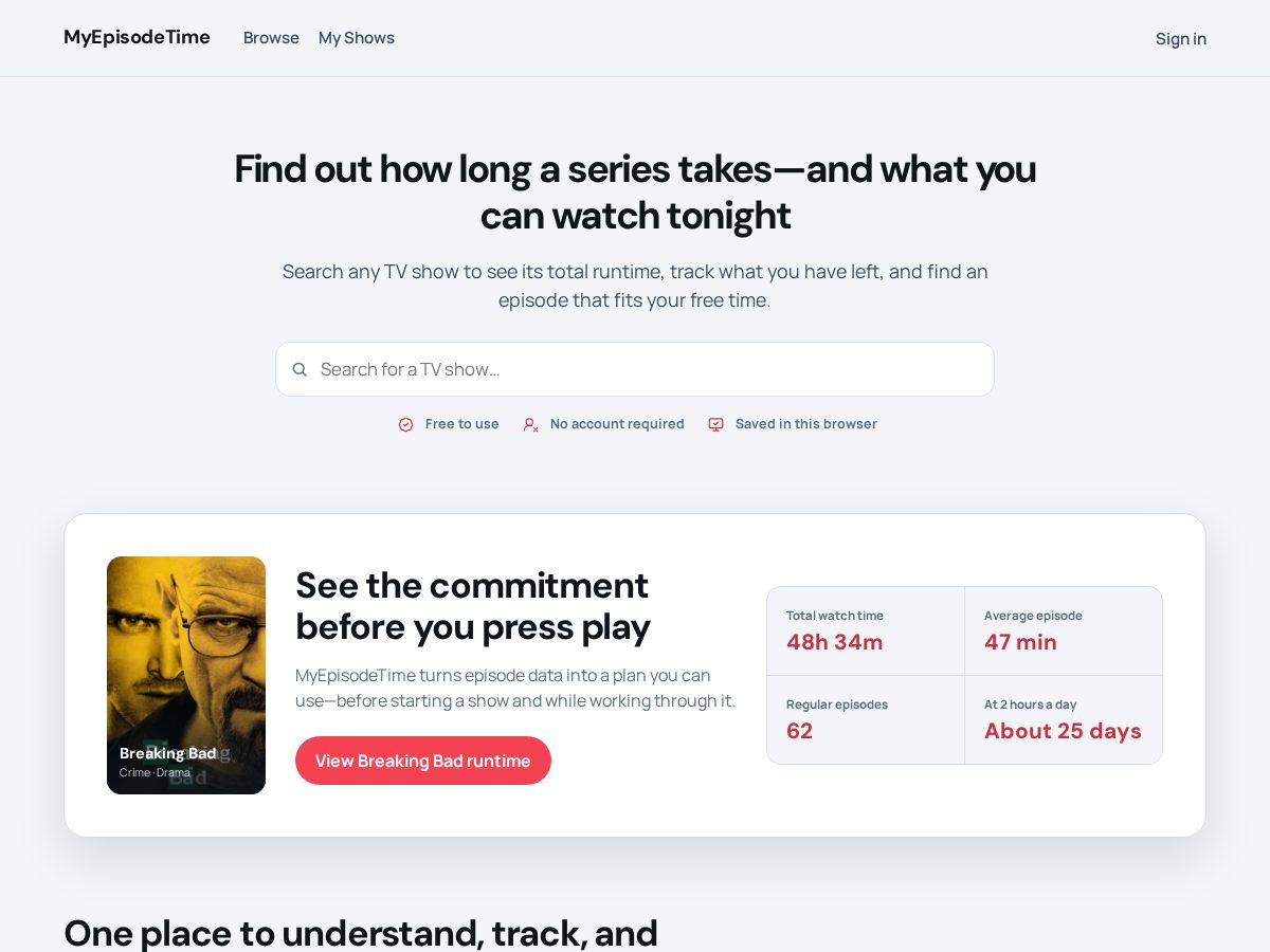 Landing-page snapshot of myepisodetime.com