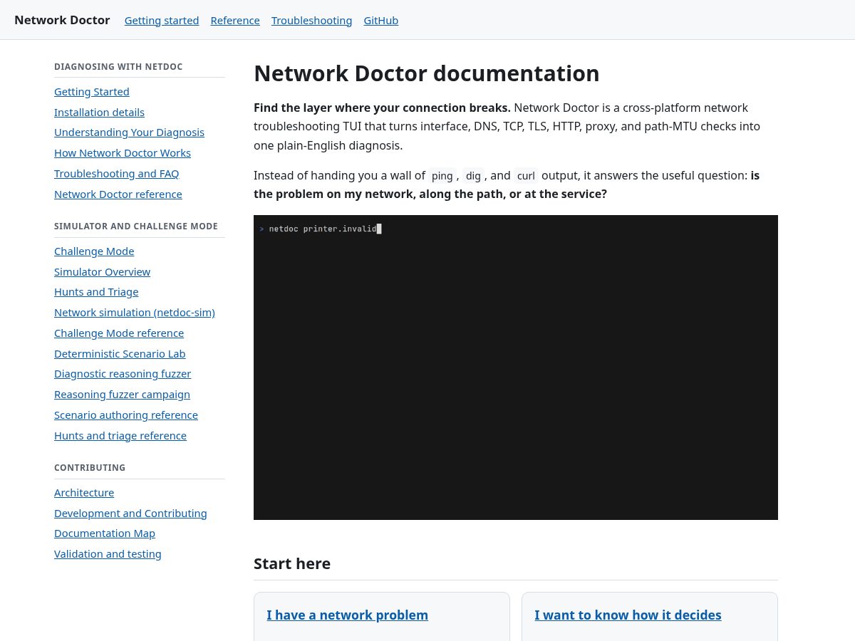 Landing-page snapshot of networkdoctor.dev