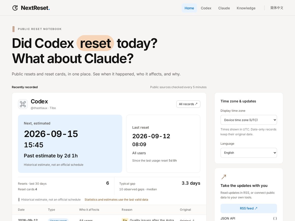 Landing-page snapshot of nextreset.dev