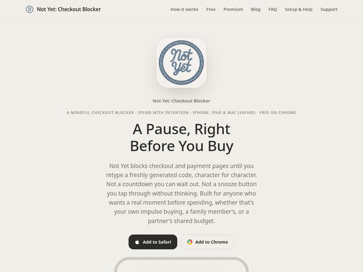 Landing-page snapshot of notyetcb.com