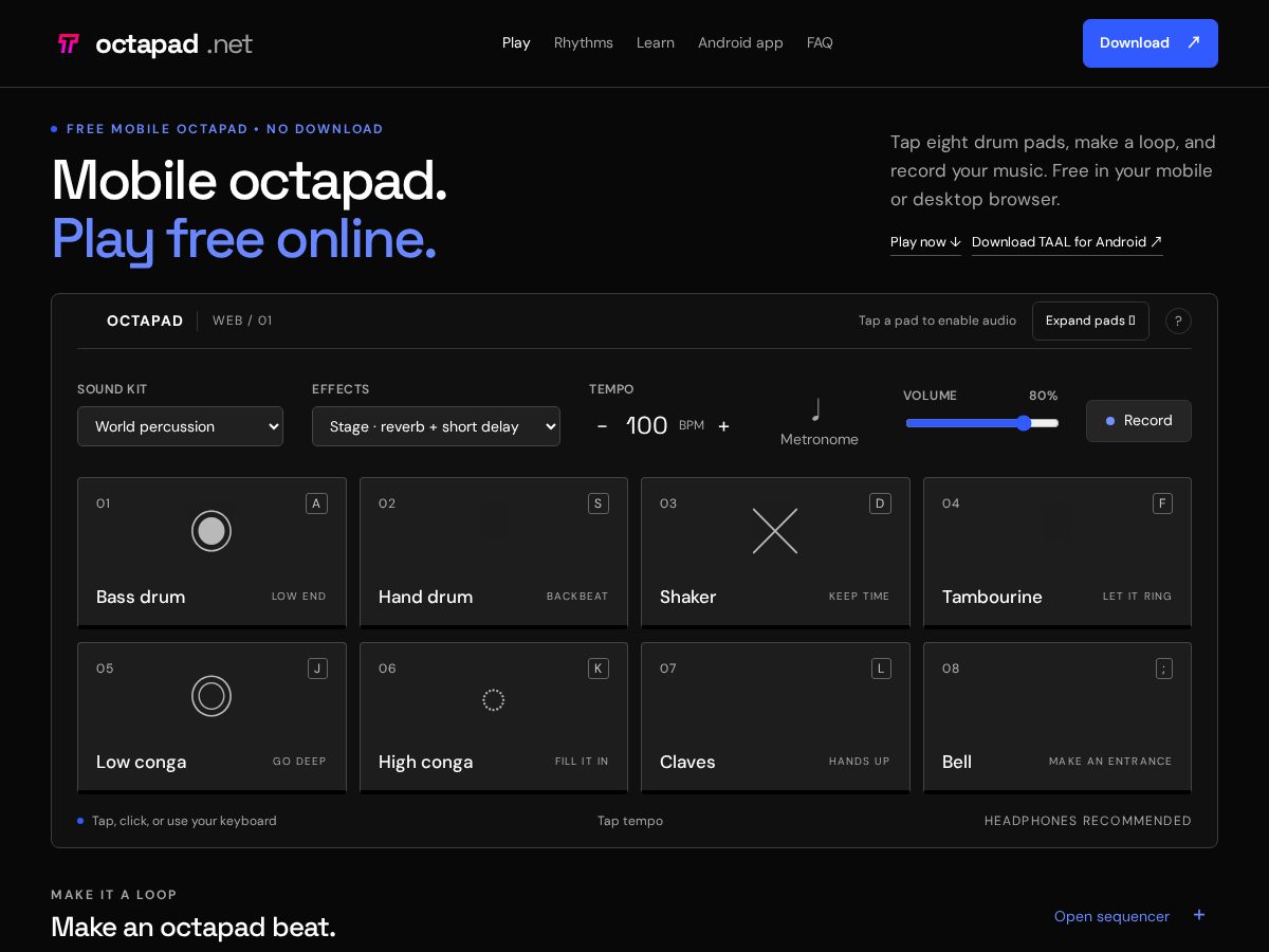 Landing-page snapshot of octapad.net