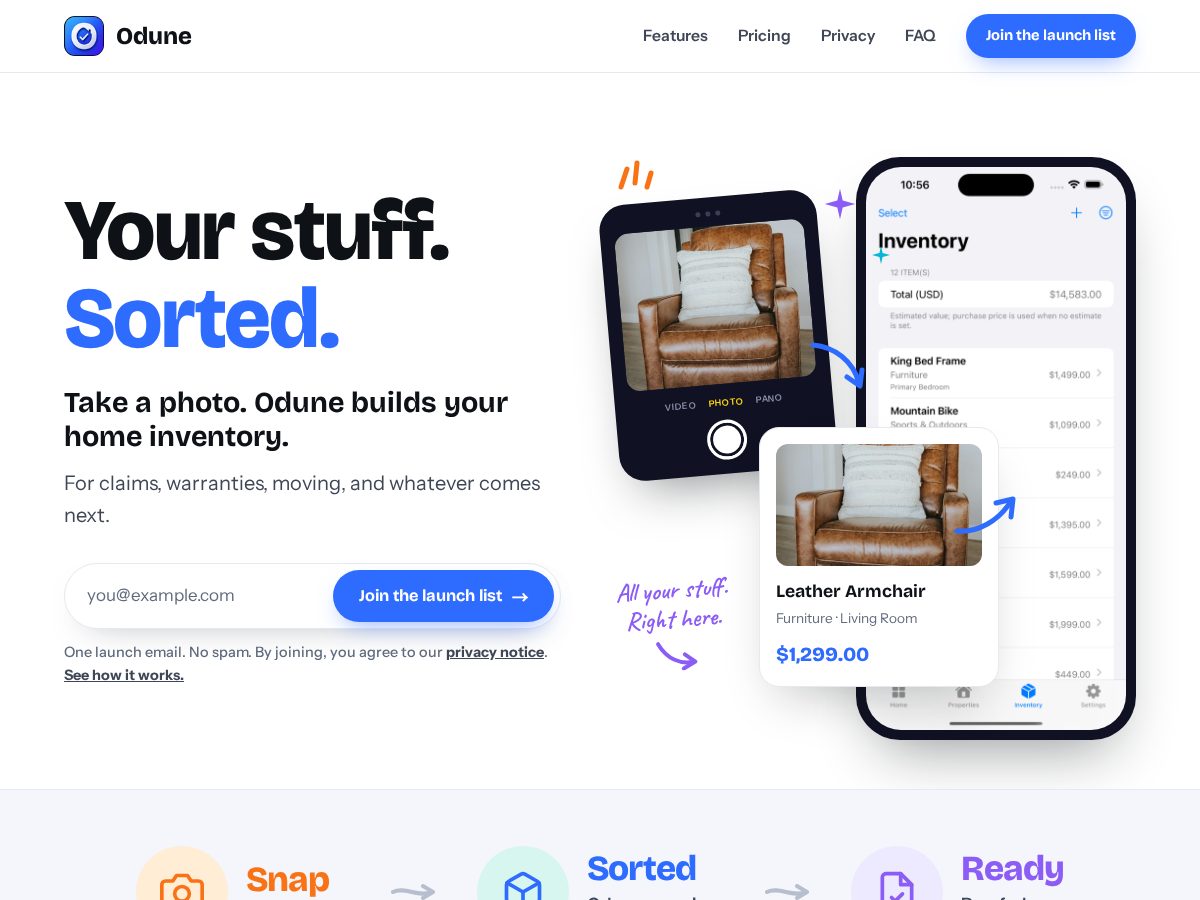 Landing-page snapshot of odune.app