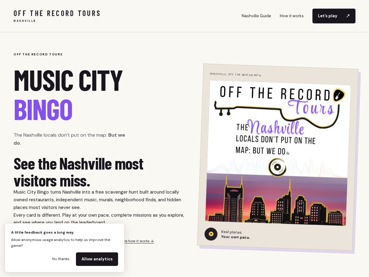 Landing-page snapshot of offtherecordtourism.com