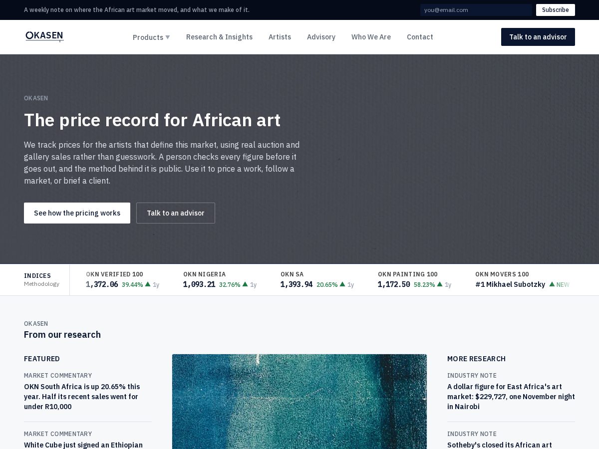 Landing-page snapshot of okasen.art